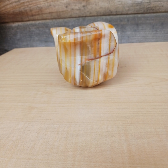 Vintage Carved Marble Onyx Stone Candle Stick Holder Tulip Flower Design - Picture 3 of 9